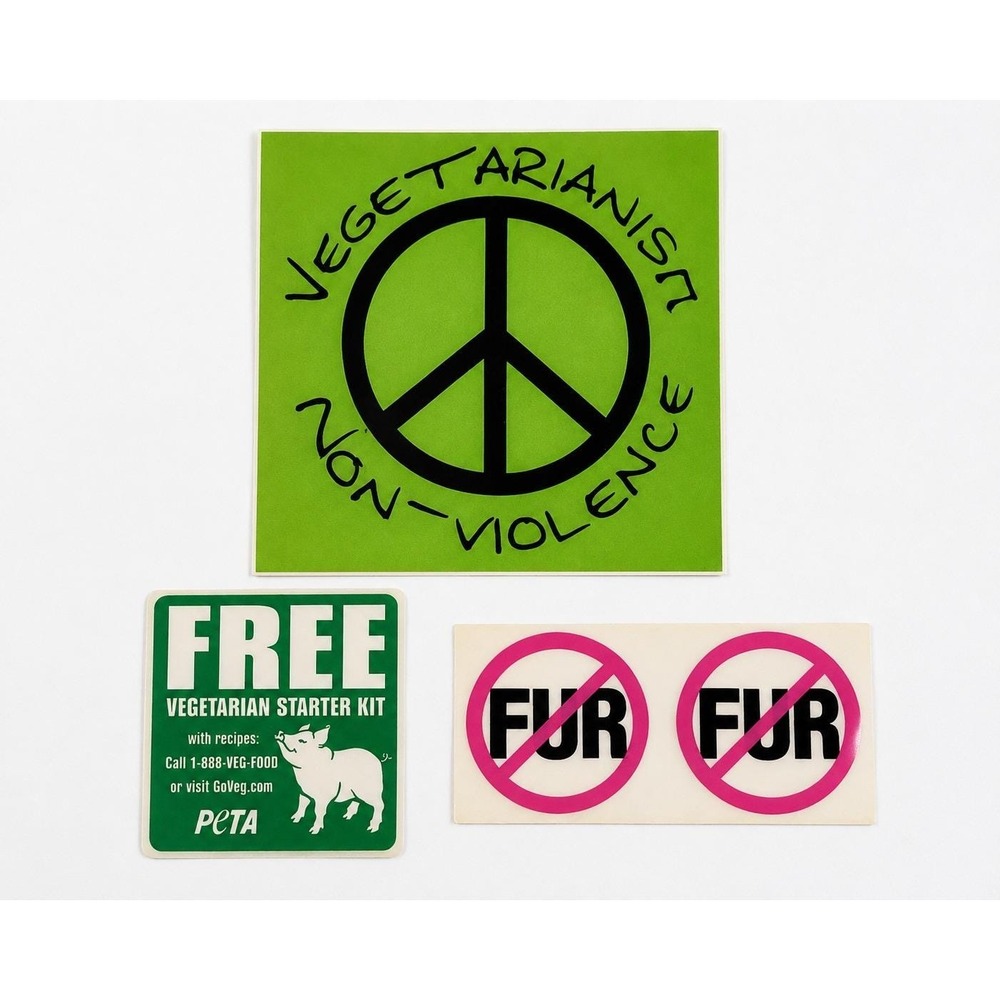 Vintage PETA Sticker Lot Vegetarianism Non-Violence No Fur Animal Rights Decals